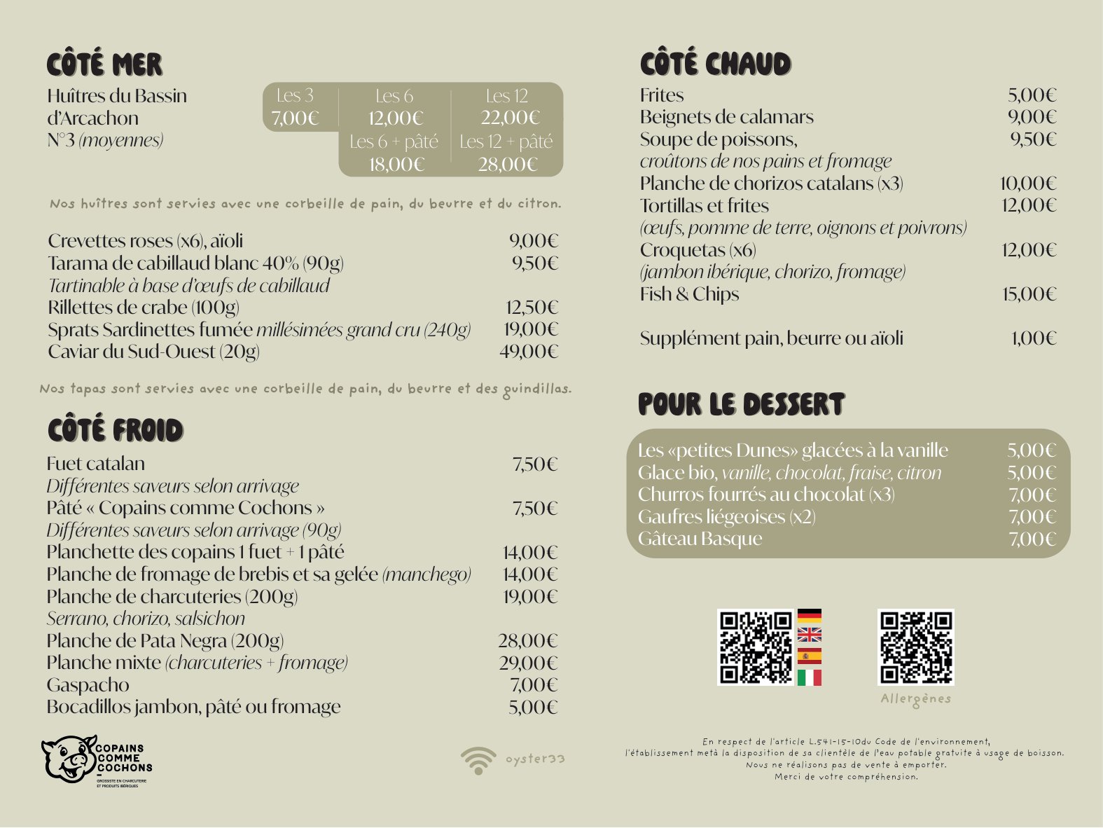 Menu Oyster & Tapas