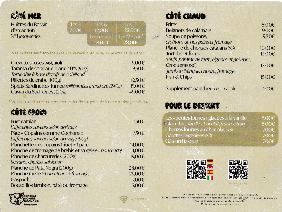 Menu Oyster & Tapas